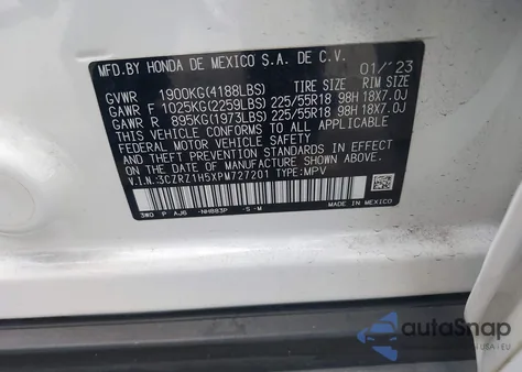 2023 Honda Hr-V 2Wd Sport from USA, damaged, VIN 3CZRZ1H5XPM727201